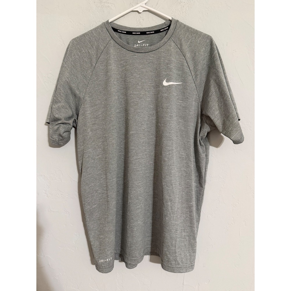 Nike Swim Dri-FIT Rash Guard Mens Large Heather Grey UPF 40 Short Sleeve Shirt